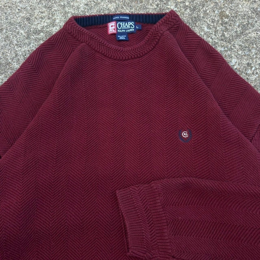 Vintage 90s Chaps Ralph Lauren Textured Knit Crewneck Sweater Burgundy L (g5b)